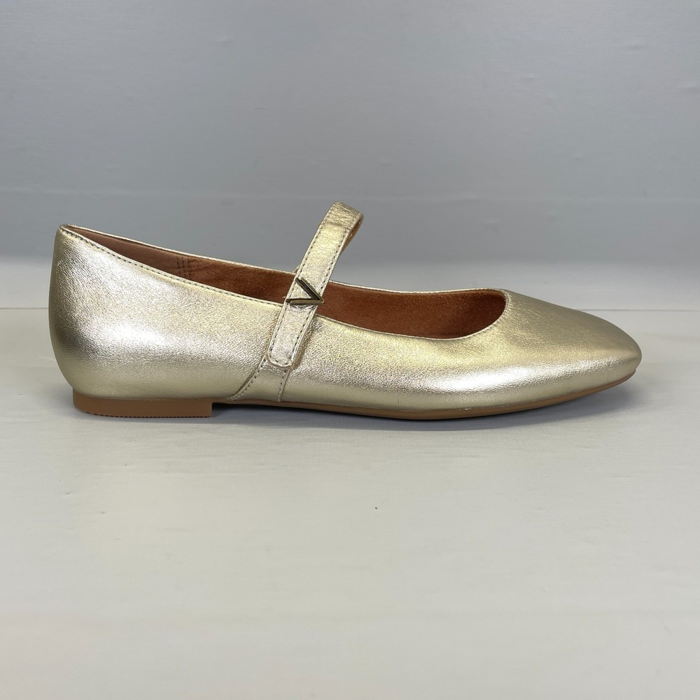 Vionic Alameda Mary Jane Flats Womens Size 6.5 Gold Leather Comfort Strap Shoes